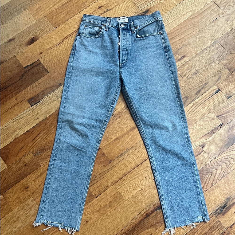 Agolde Light Blue Frayed Hem Jeans